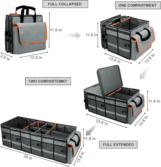 GDNasist Car Trunk Organizer and Storage with Removable Leakproof Cooler Bag, 6 Removable Dividers for Custom Space, Collapsible Trunk Storage with Non Slip Bottom, Foldable Cover for SUV, Jeep, MPVs | Collapsible Trunk Organizers with Lid & Removable ...