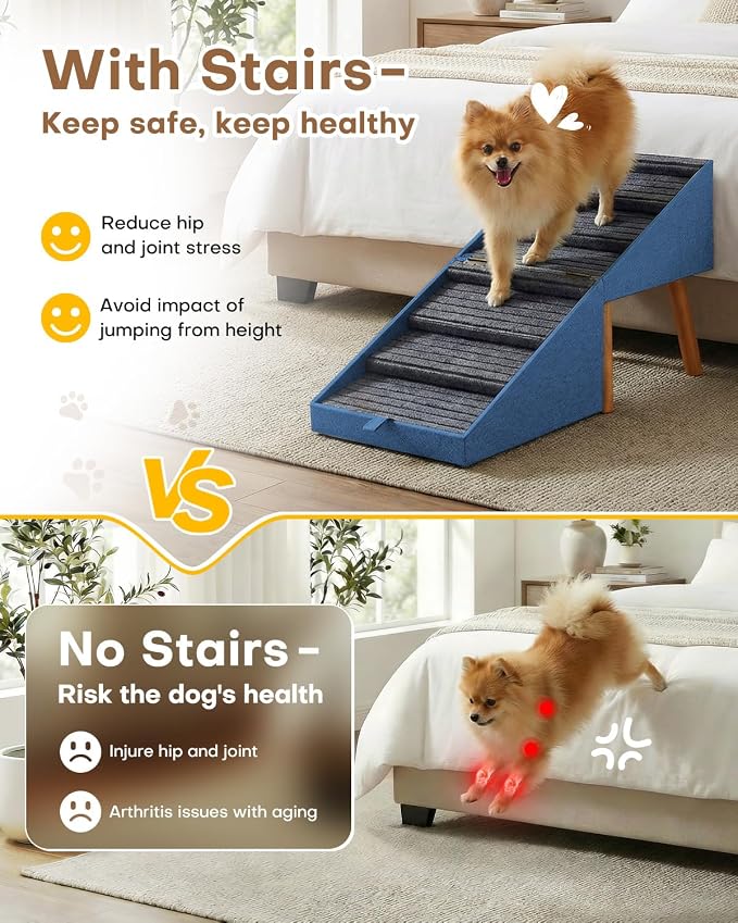 Dog Ramp for Bed & Couch, Dog Stairs 21.06 inches High for Large/Medium/Small Doggie, Foldable 2 in 1 Wooden Pet Steps for Puppy Older and Injured Dogs, Split Ottoman Design, No-Slip Surface