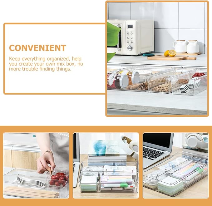 WOONEKY 2pcs Pet Desktop Drawer Organizing Boxes Sundries Storage Bins with Dividers Small and Medium for Office and Makeup Desk Accessories