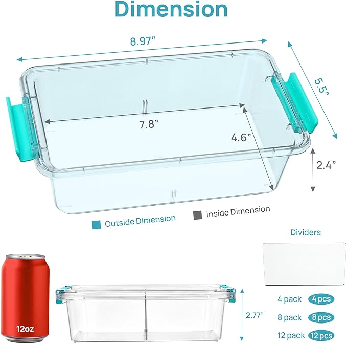 Vtopmart 12 Pack 1.5Qt Clear Pencil Box, Plastic Pencil Holder with Removable Divider for Pen Organizer, Small Stackable Containers with Lid for Pen, Art Craft, Sticker, Scrapbook & Office Supplies