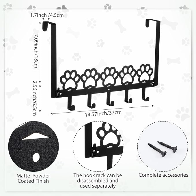 AceOrbit Dog Paws Over The Door Hooks Hanger 5 Hooks Cute Decor | for Bedroom Bathroom, Organizes Towels Hats Clothes, Farmhouse Decor, Over the Door for Kids