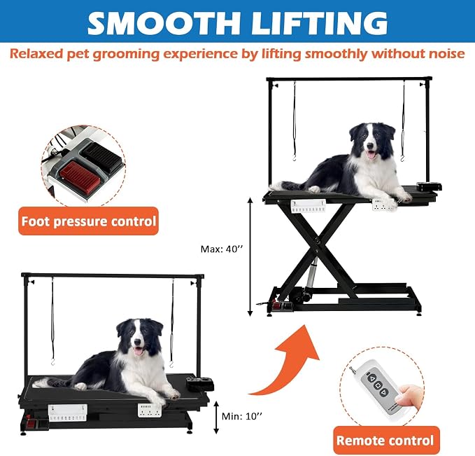 50" Hydraulic Dog Grooming Table for Pet, Professional Electric Dog Groomin-g Tabl-e, Heavy Duty Height Adjustable Pet Grooming Table with Groomin-g Arm &Anti Slip Tabletop,Capacity Up to 300LB, Black