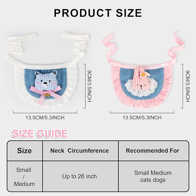 HOWWFALY Adorable Cat Princess Costume Blue Cat Beret with Little Heart & Bear Bib Scarf Bell Bow Set, Adjustable Pet Costume for Halloween Christmas Birthday Parties