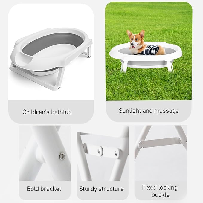 2 in 1 Dog Bathtub Dog Washing Station with Storage Rack Foldable Pet Bath Tub for Bathing and Grooming Collapsible Portable Cats Shower Bathtub with 3 Gears Adjustment & 4 Casters Grey