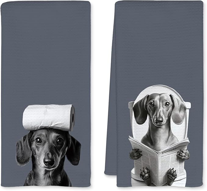 Dachshund Gifts Bathroom Hand Towels, Weiner Dog Gifts for Women Hand Towels for Bathroom, Gifts for Dachshund Lovers, Weiner Dog Decor, 16x24 Inch Set of 2（Blue）
