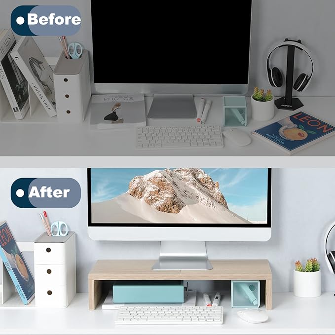 TEAMIX 20 inch Wood Monitor Stand Riser, Wooden Desktop Stand Shelf, Maple | Fits Laptop, Printer, TV, PC, Keyboard Storage, Space-Saving, Ergonomic Design, Desk Organizer for Home Office Gaming Vanity