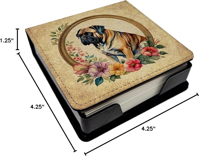 Caroline's Treasures Mastiff and Flowers PU Leather Note Paper Holder with Artist-Designed Cover, Desk Accessory, Office Gift