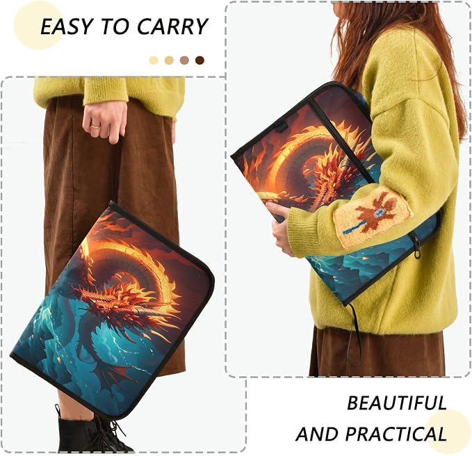 Dragon Water and Fire Anime 13 Pocket File Organizer Expanding File Folder with Front Pouch Portable Business File Storage Document Organizer Folder with Zipper