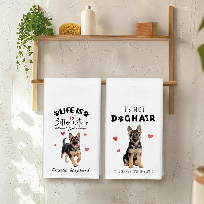 WwongxianB German Shepherd Kitchen Towels Decorative Set of 2, Funny Tea Towel Hand Towels Highly Absorbent Soft Dish Cloths 16x24 Inches, Bathroom Decor, German Shepherd Gifts for Dog Lovers -08