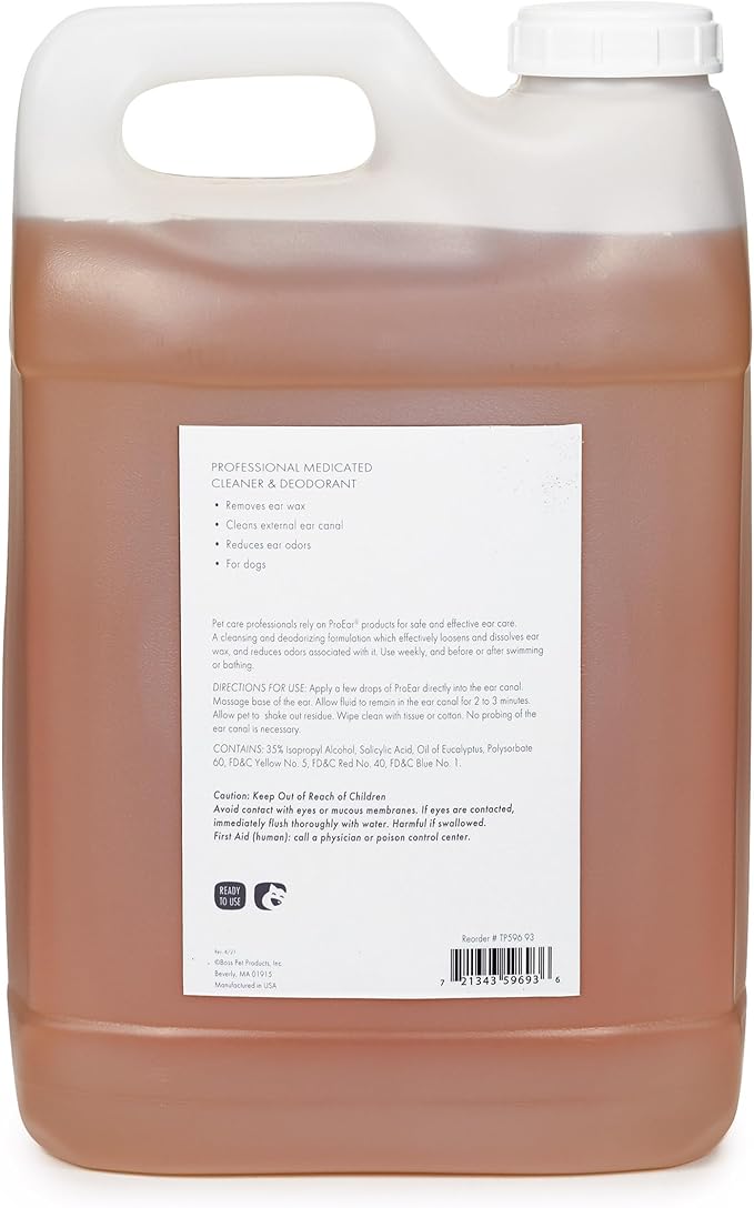 Top Performance ProEar Professional Medicated Ear Cleaners — Versatile and Effective Solution for Cleaning Dog and Cat Ears, 2½ Gallon
