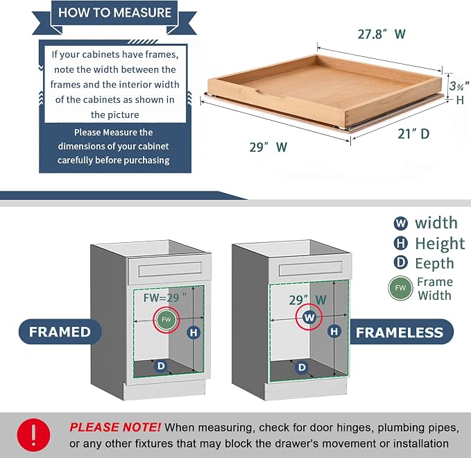 Pull Out Cabinet Drawers - 6x2 Size Options (12-23'W,18-21'D), Pre-Assembled with Soft Close Slides, Solid Beechwood, Easy Installation(29'W x 21'D)