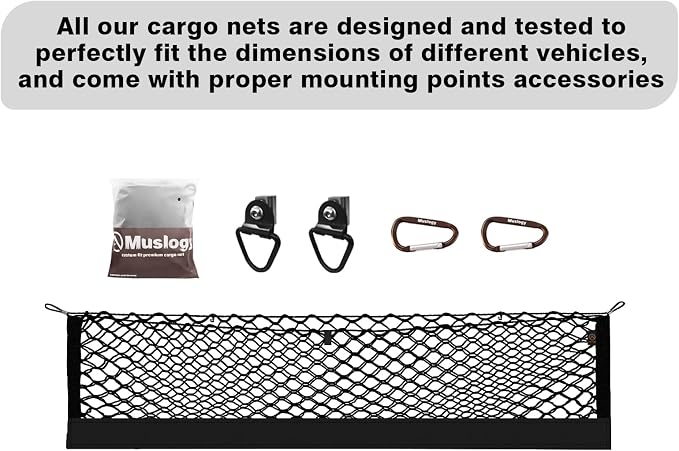 Muslogy Cargo Net for Toyota Tundra 2007-2024 2025 2026 Accessories | Custom Fit, Truck Bed Storage Organizer Net for Pickup Truck Bed Divider, Heavy Duty Carabiners, Night Visible Grab Handle