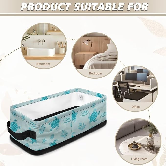Sea Turtle Print Toilet Tank Topper Papper Basket for Back of Toilet with Handle, Decorative Shelf Bins, Versatile Bathroom Basket Toilet Paper Organizer Bathroom Decor