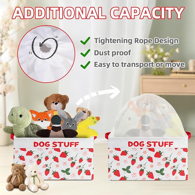 Homimp Dog Food Storage Container,Dog Toy Basket Bin Box with Comfortable Handles and Cover,Collapsible Pet Toy Storage Organizer for Accessories,Toys,Coat & Clothing,Blanket & Leash, Red 15"x11"x9"