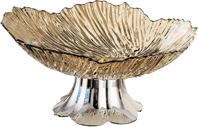 Pedestal Fruit Bowl, Snack Storage Holder, Fruit Tray, Dessert Display Stand, Decorative for Living Room Kitchen Home, E with Silver Base, Gold