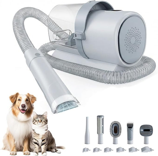 NEWBULIG 5-in-1 Pet Grooming Vacuum Kit, 2.5L Dust Cup, 3 Suction Modes and 5 Groomer Tools, Dog Clippers with Cordless Low Noise for Cats, Dogs Other Animals Hair Trimmer