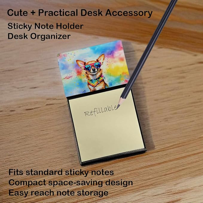 Caroline's Treasures Chihuahua Hippie Dawg Sticky Note Holder Refillable Dispenser Self-Sticky Note Pads, Memo Pads Blank Desk Accessories