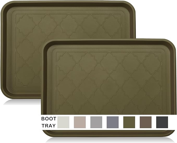 WATANIYA PET Boot Tray for Entryway Indoor, Heavy Duty Shoe Mat Tray 2 Packs, 16.7"x12.8" Waterproof Mat with Raised Edge, Outdoor Multi-Purpose for Boots, Shoes, Garden