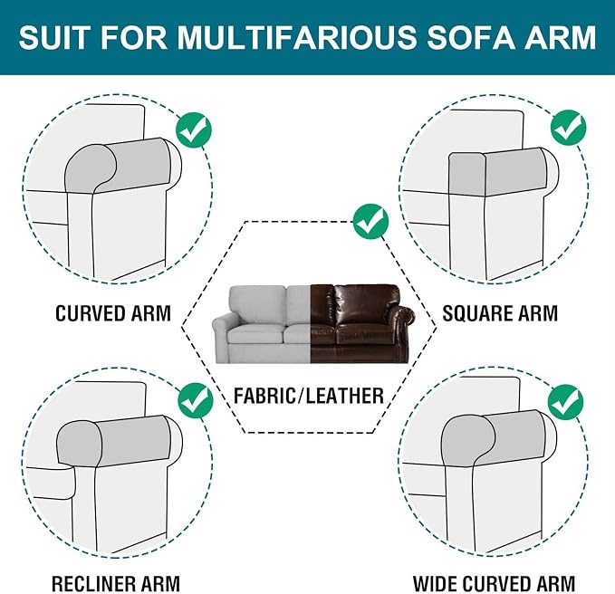 2 Pcs Waterproof Couch Arm Covers Dirty-Resistant Anti-Scratch Arm Rest Covers for Sofa with Side Pocket Anti-Slip Arm Chair Covers, Armrest Organizer(Burgundy)