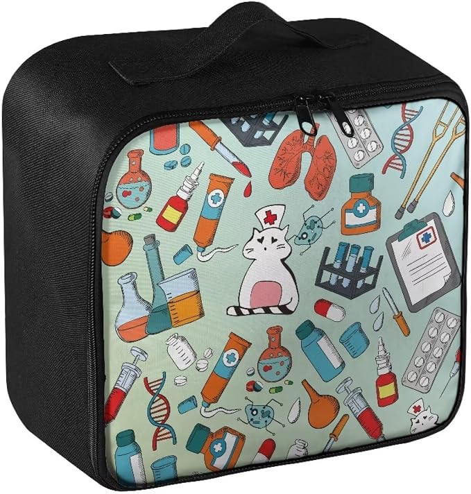Cat Nurse First Aid Bags Empty Cute Travel Medicine Bag Medical Supplies Organizer Bag Portable Kit for Traveling, School, College Dorm, Car, Home, Camping, Office, Hiking, Outdoor