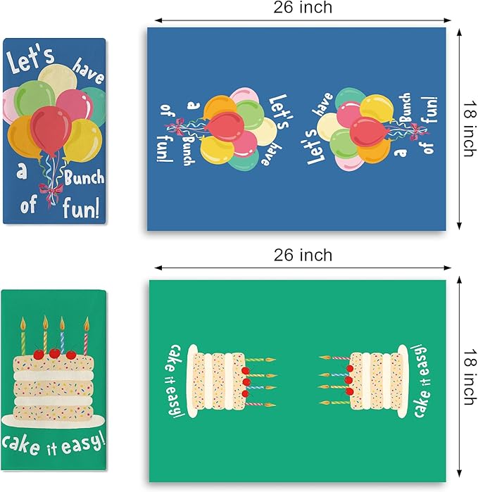 Funny Birthday Cake It Easy Kitchen Dish Towels Set of 2, Let's Have a Bunch of Fun Colorful Balloon Drying Hand Towel Baking Cooking Cloth, Celebration Party Bathroom Home Decoration 18''x26''