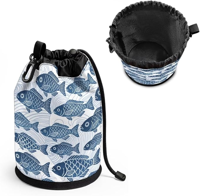 Drawstring Peg Bag Organizer, Blue Wave Pattern Clothespin Storage Pouch with Hanging Button, Portable Laundry Clips Holder for Drying Rack, Camping, Travel & Home