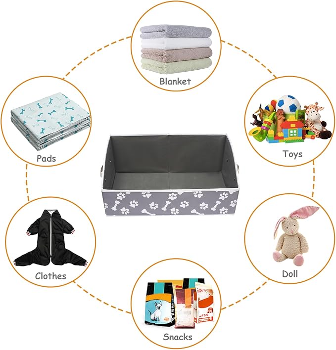Geyecete Dog Toy Basket Large Dog Toy bin Dog Toy Box Storage Box - Foldable Fabric Trapezoid Organizer Boxes with Handle, Collapsible Basket for Dog Toys (Bone Claw)