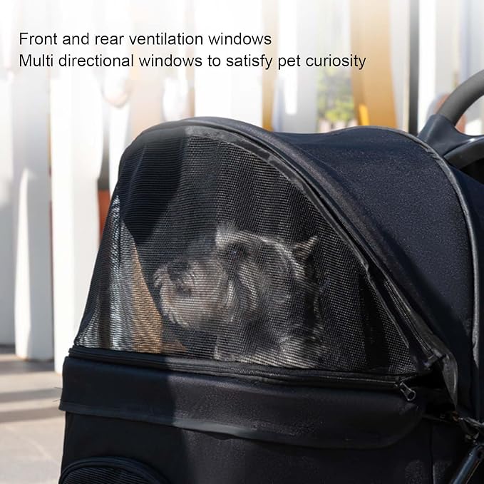 Folding Dog Carrier, 4 Wheels Pet Carrier for Small/Medium Dogs and Cats,with Multifunctional Cup Holder and Storage Basket,Portable Cat Carrier or Dog Crate for Travel Gear,Large Space (Black)