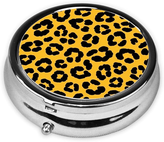Mini Pill Case, Round Compact Organizer, Portable Holder for Supplements, Travel Pill Box Purse Carry for Students, Wild Animal Cheetah Leopard Print Yellow