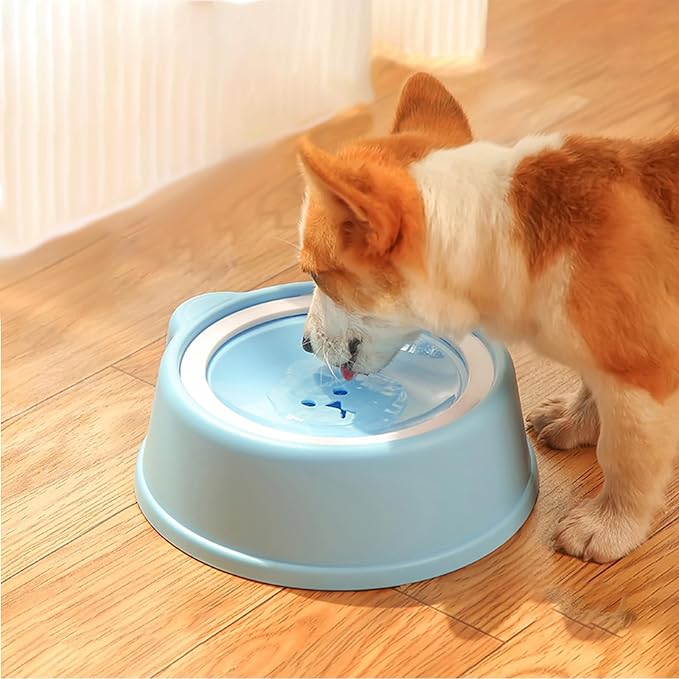 No-Spill Dog Water Bowl for Large Medium Small Dogs and Cats - Anti-Splash Pet Bowl with Floating Disk & Non-Skid Base, 34oz/1L Large Capacity (Blue)