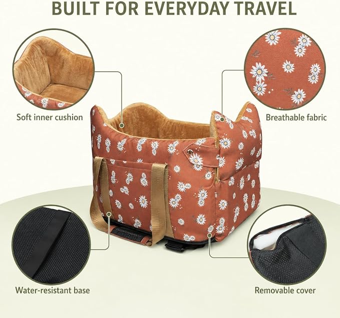 Dog Car Seat for Small Dogs 5-15 lbs,Cofe Color | Pet Travel Booster Seat with Safety Leash, Detachable Seat Belt,Storage Pockets