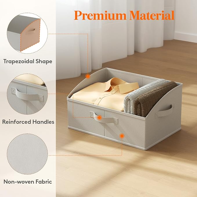 Lifewit Trapezoid Closet Storage Bin for Shelf, 6 Packs 19L, Light Gray | Non-woven Closet Organizer Baskets with Handles, Foldable Clothes Containers Boxes for Clothing, Book, Purse, Large