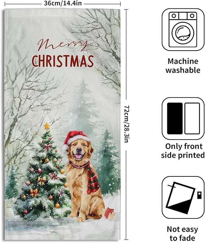 Giwawa Winter Dog Hand Towels Xmas Tree Fingertip Face Towel Set of 2 Soft Absorbent Holiday Kitchen Tea Dish Towels for Bathroom Home Gym Decor