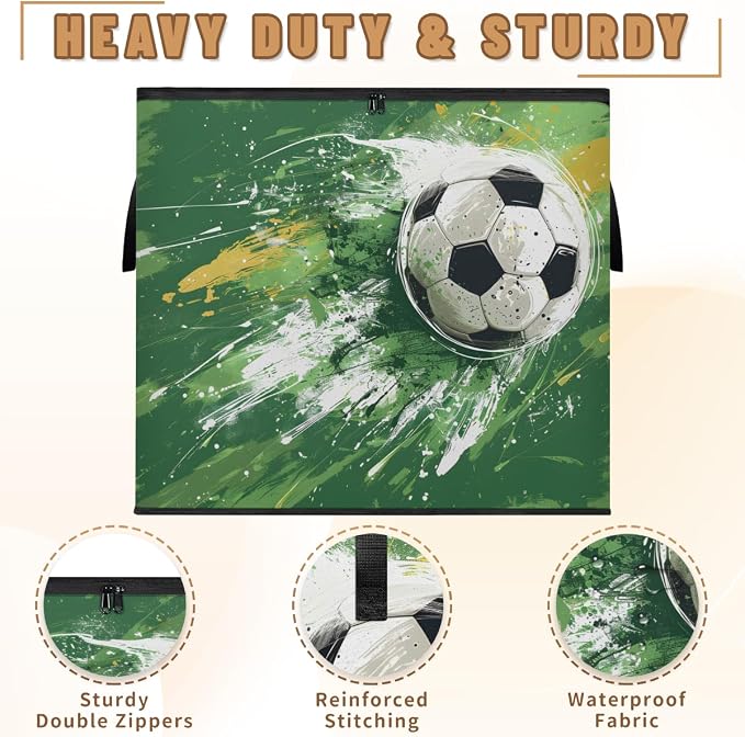 Soccer Large Storage Bags, Fabric Bed Storage Containers, Foldable Closet Organizers for Blanket, Clothing, Comforter, Bedding, Sports Theme