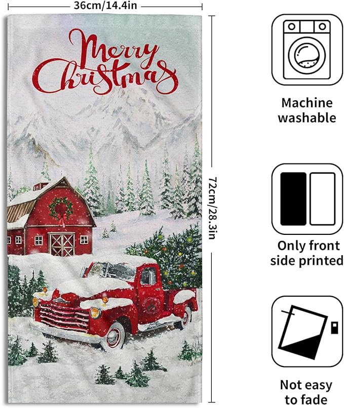 Giwawa Merry Christmas Hand Towels Set of 2 Red Truck Face Guest Towel Xmas Holiday Decorative Soft Fingertip Towel for Bathroom Kitchen Yoga Gym