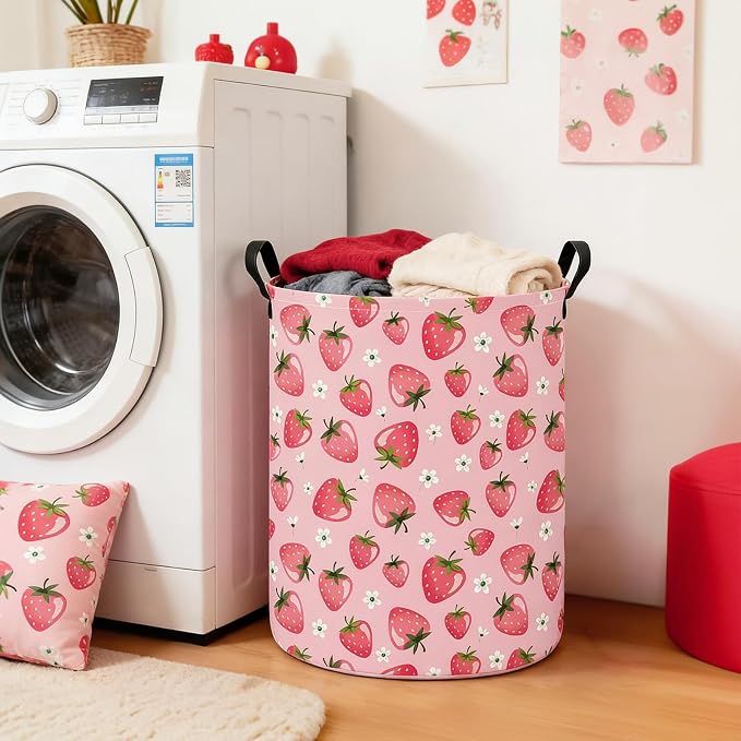 Strawberry Storage Bin Foldable Nursery Organizer Basket | Foldable with Waterproof PE Coating Organizer Bin for Kids Boys and Girls,Office,Bedroom,Clothes