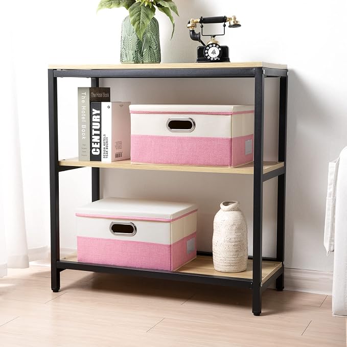 Collapsible Storage Bin with Lid [3-Pack] Fabric Foldable Storage Box Organizer Container Basket Cube with Cover for Home Bedroom Closet Office Nursery Pink&Cream(14.9x9.8x9.8)