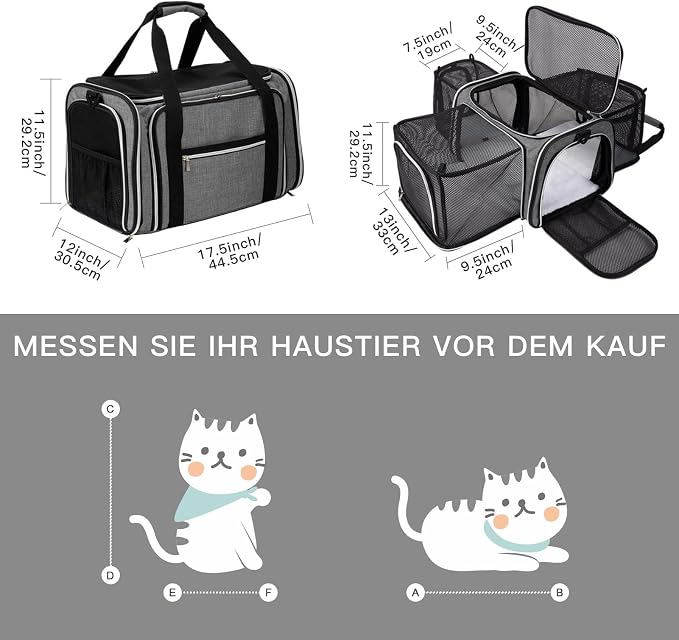 BAGLHER Cat Carrier Bag,Airline Approved Pet Carrier Soft Side Pet Travel 5 Sides Open Doors 3 Sides Expandable Foldable Dog Carrier with Fleece Pad