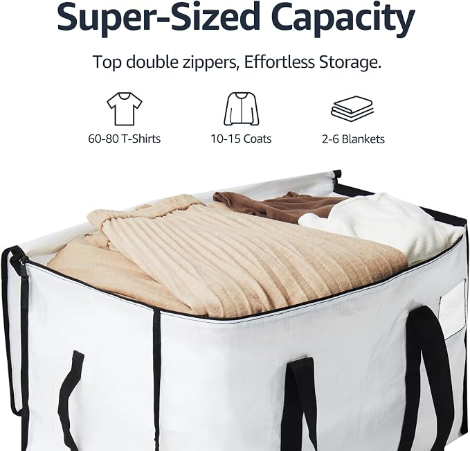 Moving Bags Heavy Duty Extra Large, Moving Boxes, Moving Supplies Essentials, Blue Storage Bins with Lids, Plastic Packing Totes, Storage Bags for Clothes with Handles & Zippers(White, 10 Pack)