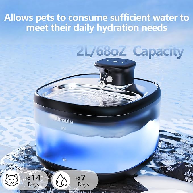 Cordless Cat Water Fountain - Automatic Cat Water Fountain Wireless Dog Water Dispenser with Replacement Filters, Gifts for Christmas, Cats, Dogs, Multiple Pets (Black)