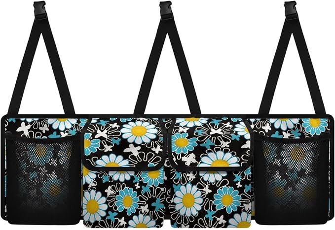 Dreaweet Car Trunk Organizer Storage Backseat Hanging Organizer Bag Hippie Flower Car Storage Accessories Interior for Women Waterproof Collapsible Trunk Organizer for SUV Trucks Sedan Van