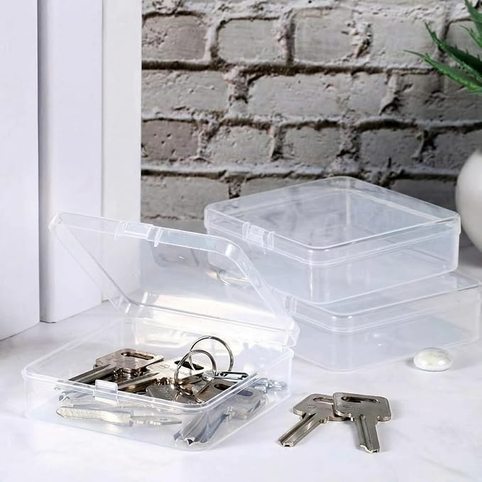 SATINIOR 24 Packs Small Clear Plastic Beads Storage Containers Box with Hinged Lid for Storage of Small Items, Crafts, Jewelry, Hardware(3.7 x 3.7 x 1.2 in)