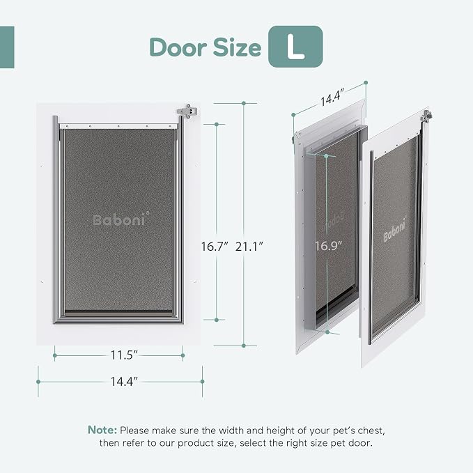 Baboni Dog Door for Door,Metal Frame,Large | Pets Up to 100 Lb,for Interior and Exterior Doors,Aluminum Lock,Metal Panel,Strong Magnetic Flaps