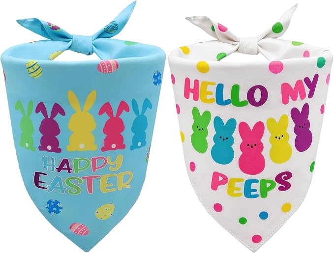 Easter Dog Bandanas 2PCS-Small,Adjustable Holiday Party Pets Rabbit Easter Egg Outfits,Triangle Reversible Pet Scarf for Boys and Girls,Dog Costume Gifts for Puppy Cats Pets