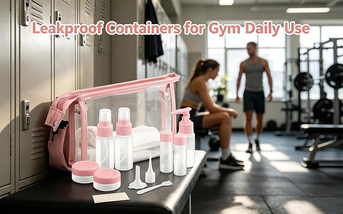 Travel Bottles Kit,11pcs TSA Approved Leak Proof Toiletry Container | PET plastic, leak-proof, TSA size, 40ml bottles, sprayers, jars, bag included, for lotion, shampoo, travel, gym