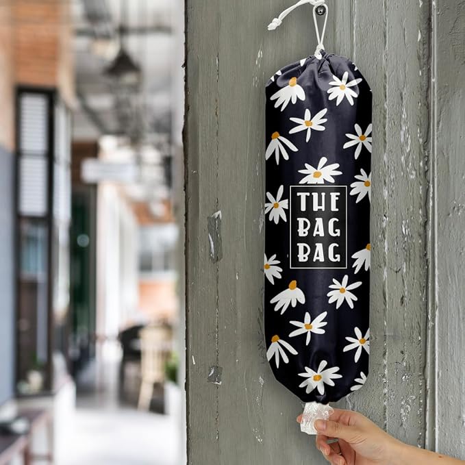 Plastic Bag Holder,Reusable And Washable Country Style Grocery Bag organizer,For Home Kitchen Travelling Camping Decor, use 1 Pack,Daisy Pattern