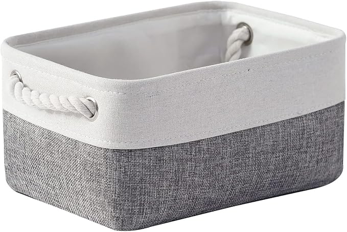 Organization and Storage Basket for Shelves - 12x8x5.2 inch 1 Pack Fabric Storage Cubes, Collapsible Storage Bins for Closet Organizer Gift Cloth Toy (White & Grey)