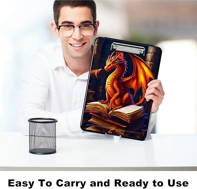 Book Dragon A4 Clipboard with Storage Pen Holder, Clipboards Organizer Nursing Clipboard Foldable File Folder Plastic Clipboard Folio Clip Board for Office Students Classroom Doctor