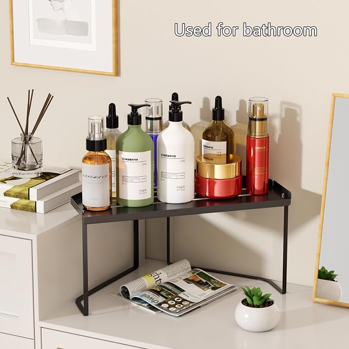 Stackable Metal Kitchen Cabinet Organizer,Kitchen Corner Shelf with Non-Slip Mat,Bathroom Organizer,Storage Shelf for Cabinet/Bathroom/Countertops/Utensils