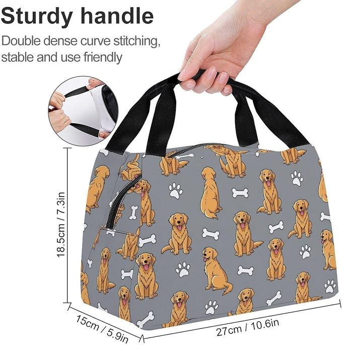 Insulated Lunch Cooler Bag, Golden Retriever Cute Dog | Adult Women Men, Spacious Food Carrier Bags, with Handle, Portable Snack Tote, for Office Gym Picnics BBQ